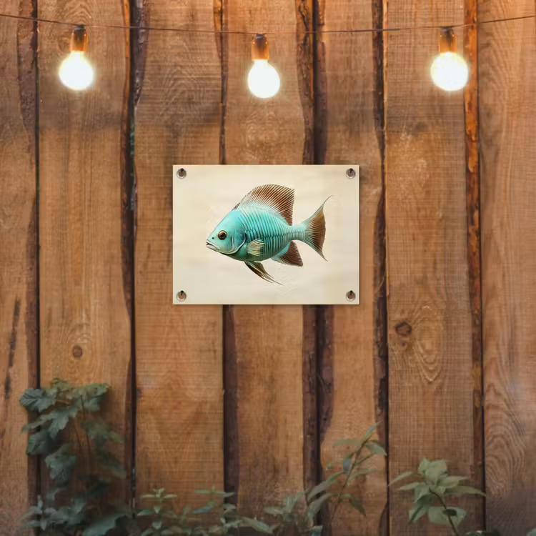 Schubben - Vis - Mint - Minimalistisch tuinposter los doek klein -sfeer1