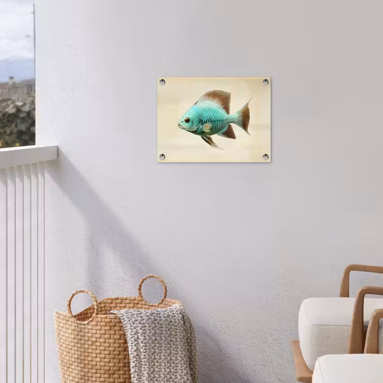 Schubben - Vis - Mint - Minimalistisch tuinposter los doek klein -sfeer8
