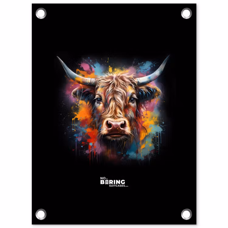Schotse hooglander als graffiti art tuinposter los doek klein -3d