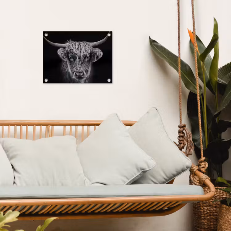 Schotse hooglander - Zwart - Koe - Dieren tuinposter los doek klein -sfeer7