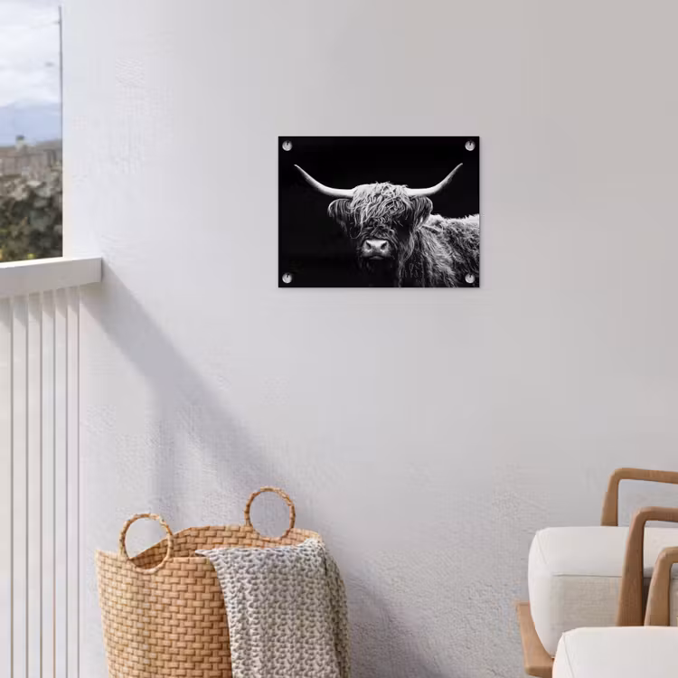 Schotse Hooglander - Koe - Zwart - Wit - Dieren tuinposter los doek klein -sfeer8