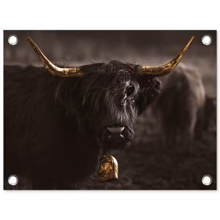 Schotse hooglander - Goud - Koebel - Hoorns - Dieren tuinposter los doek klein -3d