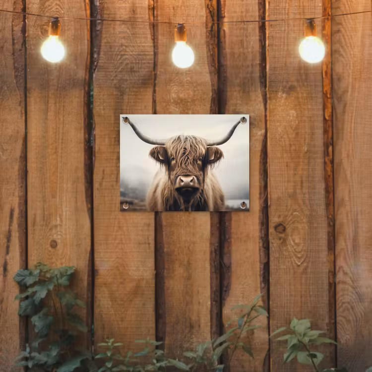 Schotse hooglander - Hoorns - Landschap tuinposter los doek klein -sfeer1