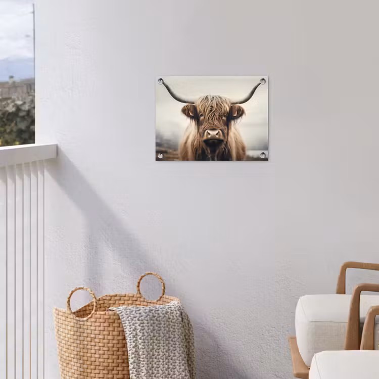 Schotse hooglander - Hoorns - Landschap tuinposter los doek klein -sfeer8
