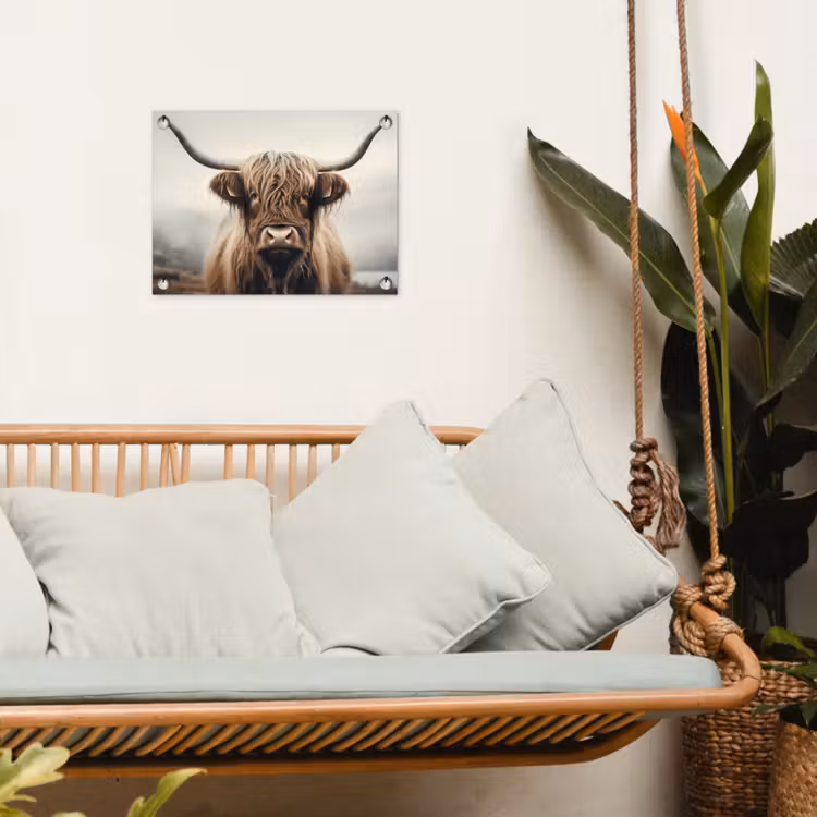 Schotse hooglander - Hoorns - Landschap tuinposter los doek klein -sfeer7
