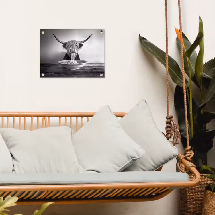 Schotse Hooglander - Spaghetti - Dieren - Zwart wit tuinposter los doek klein -sfeer7