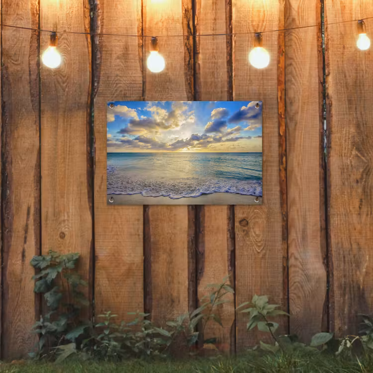 Zee - Strand - Wolken - Zon tuinposter los doek klein -sfeer1