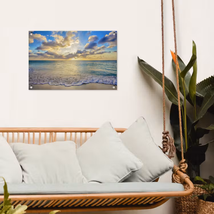 Zee - Strand - Wolken - Zon tuinposter los doek klein -sfeer7