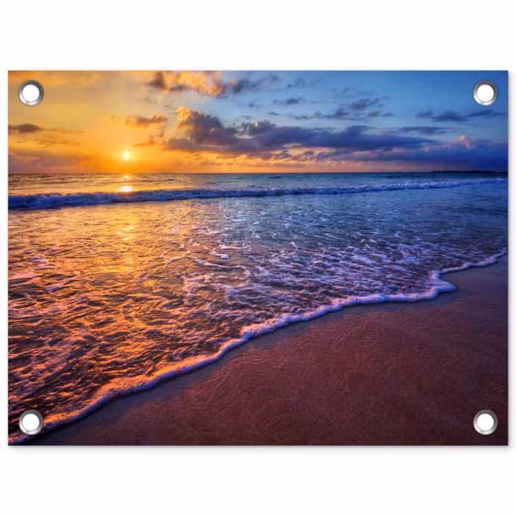 Zee - Strand - Zonsondergang - Wolken - Horizon tuinposter los doek klein -3d