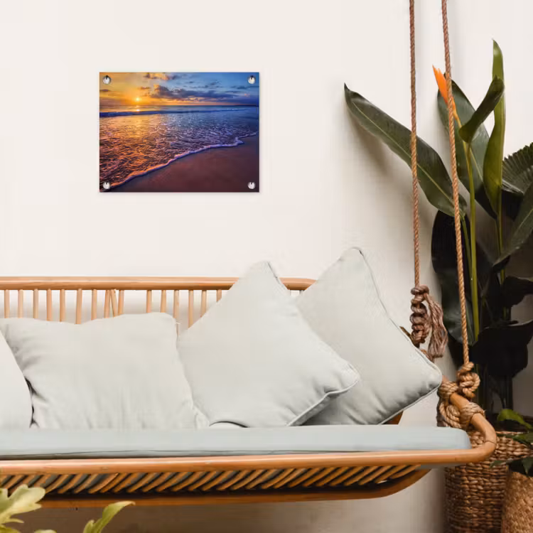 Zee - Strand - Zonsondergang - Wolken - Horizon tuinposter los doek klein -sfeer7