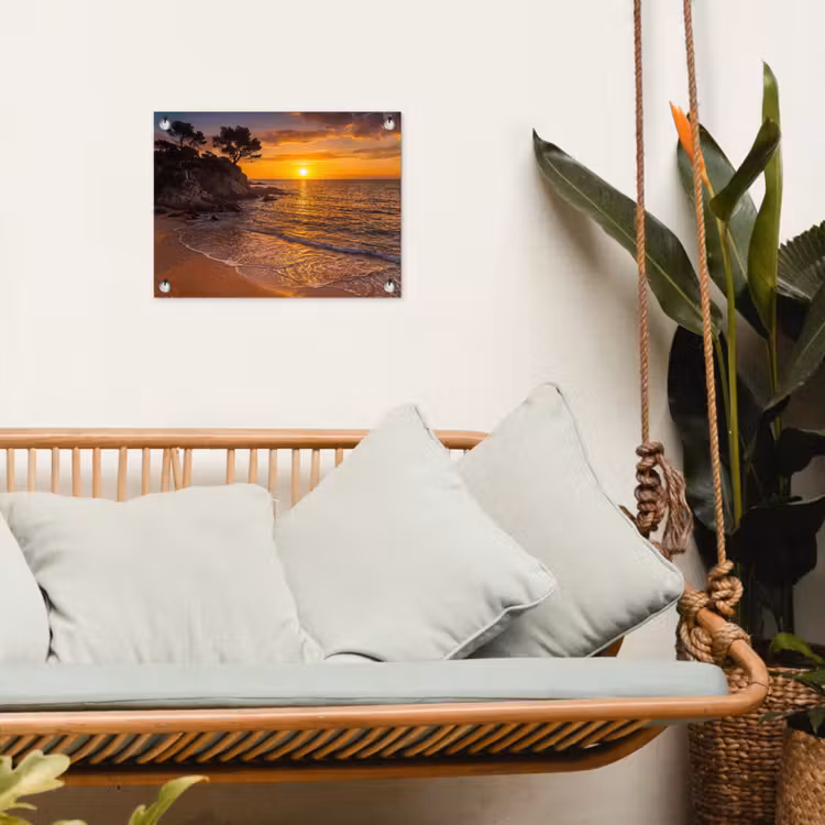 Zee - Kust - Zonsondergang - Natuur - Oranje tuinposter los doek klein -sfeer7