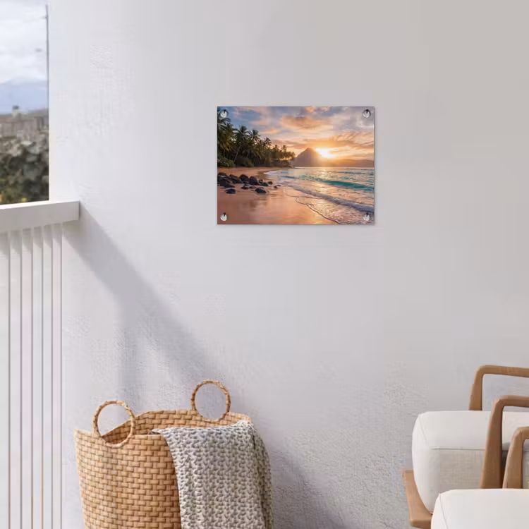 Zee - Berg - Landschap - Tropisch - Goud tuinposter los doek klein -sfeer8