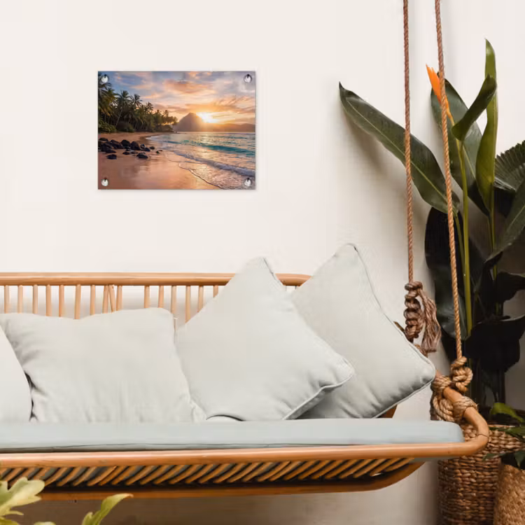 Zee - Berg - Landschap - Tropisch - Goud tuinposter los doek klein -sfeer7