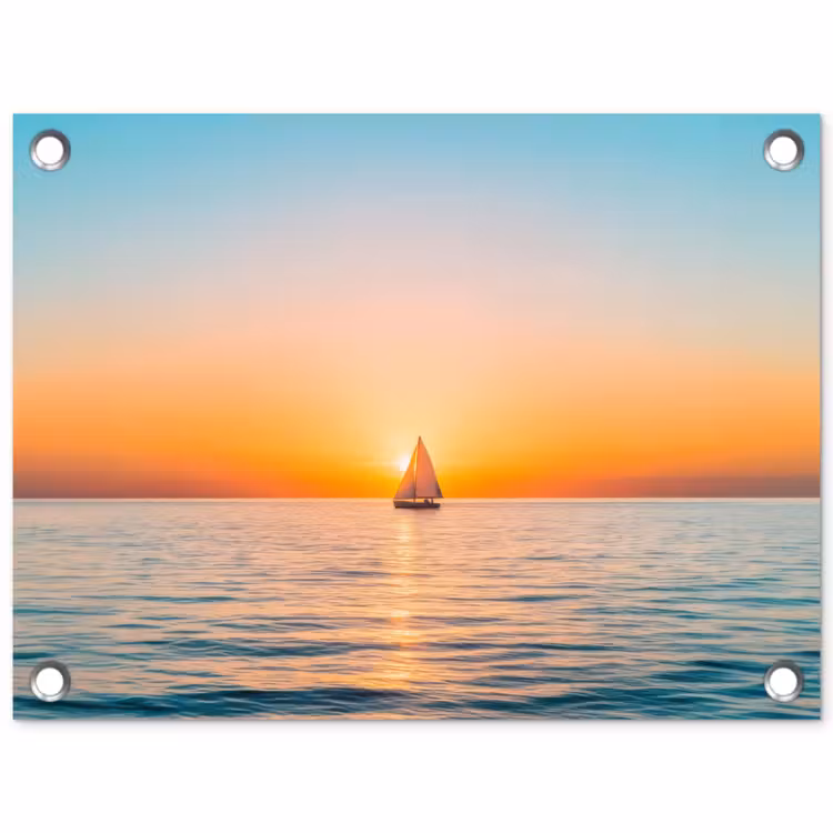 Zee - Zeilboot - Zonsondergang tuinposter los doek klein -3d