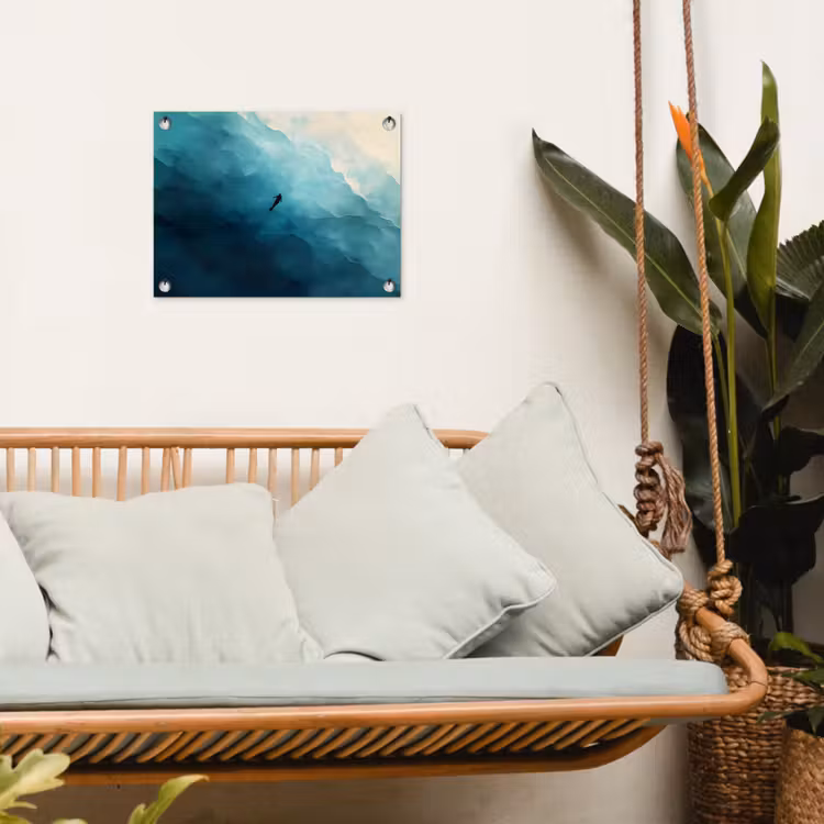 Zee - Silhouet - Abstract - Blauw tuinposter los doek klein -sfeer7