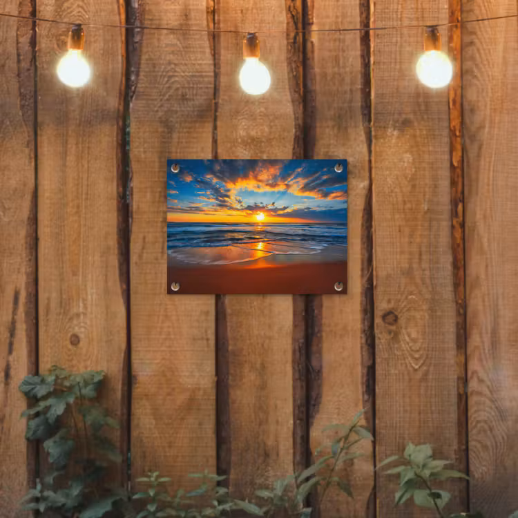 Zee - Zonsondergang - Strand - Wolken - Oranje tuinposter los doek klein -sfeer1