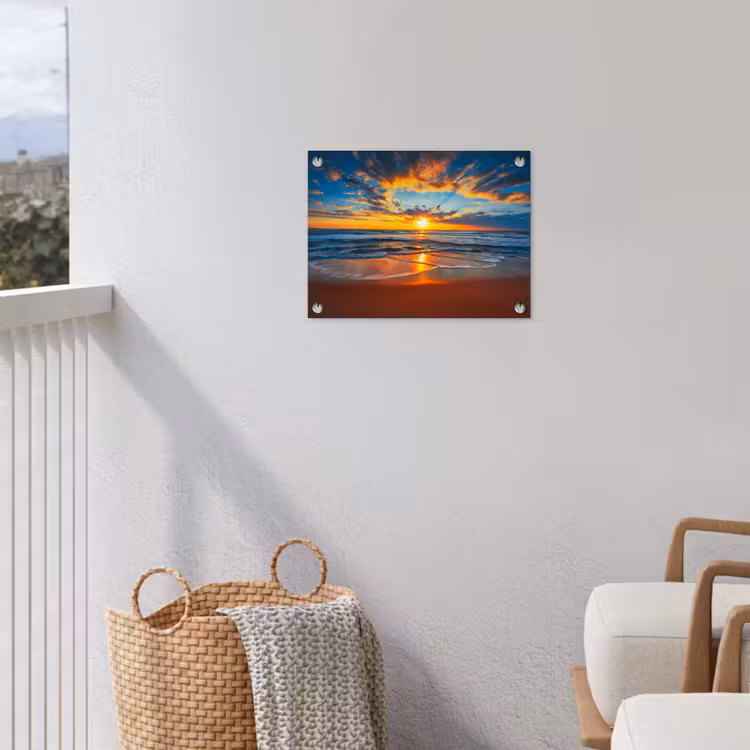 Zee - Zonsondergang - Strand - Wolken - Oranje tuinposter los doek klein -sfeer8