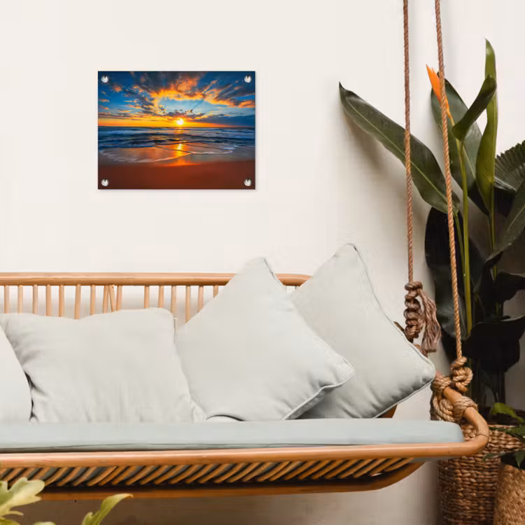 Zee - Zonsondergang - Strand - Wolken - Oranje tuinposter los doek klein -sfeer7