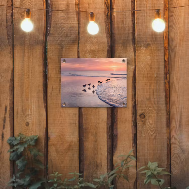 Meeuwen - Strand - Zee - Roze tuinposter los doek klein -sfeer1