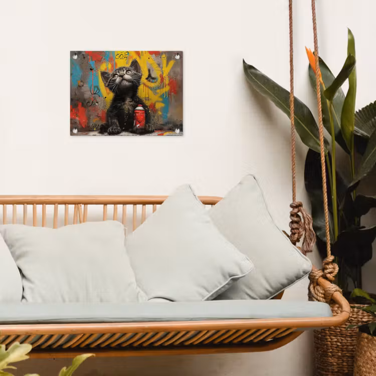 Kitten met Spuitbus tuinposter los doek klein -sfeer7