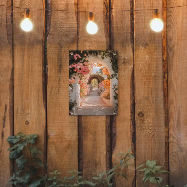 Doorkijk - Boog - Bloemen - Pastel tuinposter los doek klein -sfeer1