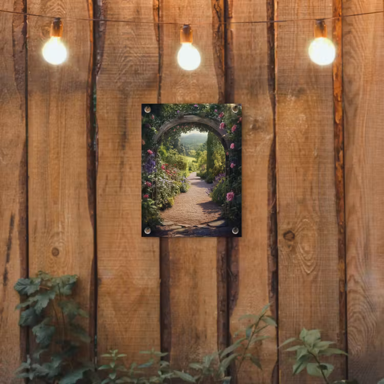 Doorkijk - Bloemen - Natuur - Rozenboog tuinposter los doek klein -sfeer1