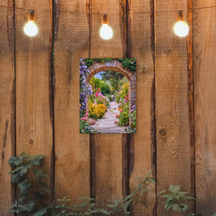 Doorkijk - Bloemen - Pad - Natuur tuinposter los doek klein -sfeer1