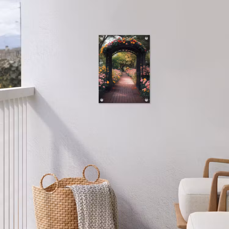 Doorkijk - Bloemen - Pad - Natuur - Kleurrijk tuinposter los doek klein -sfeer8