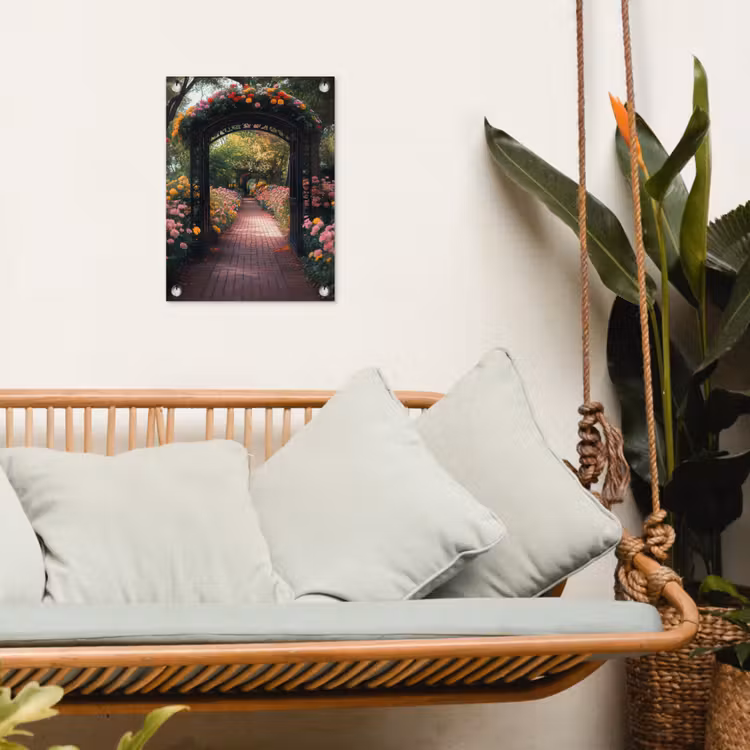 Doorkijk - Bloemen - Pad - Natuur - Kleurrijk tuinposter los doek klein -sfeer7