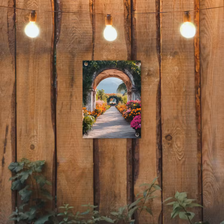 Doorkijk - Bloemen - Tropisch - Kleurrijk tuinposter los doek klein -sfeer1
