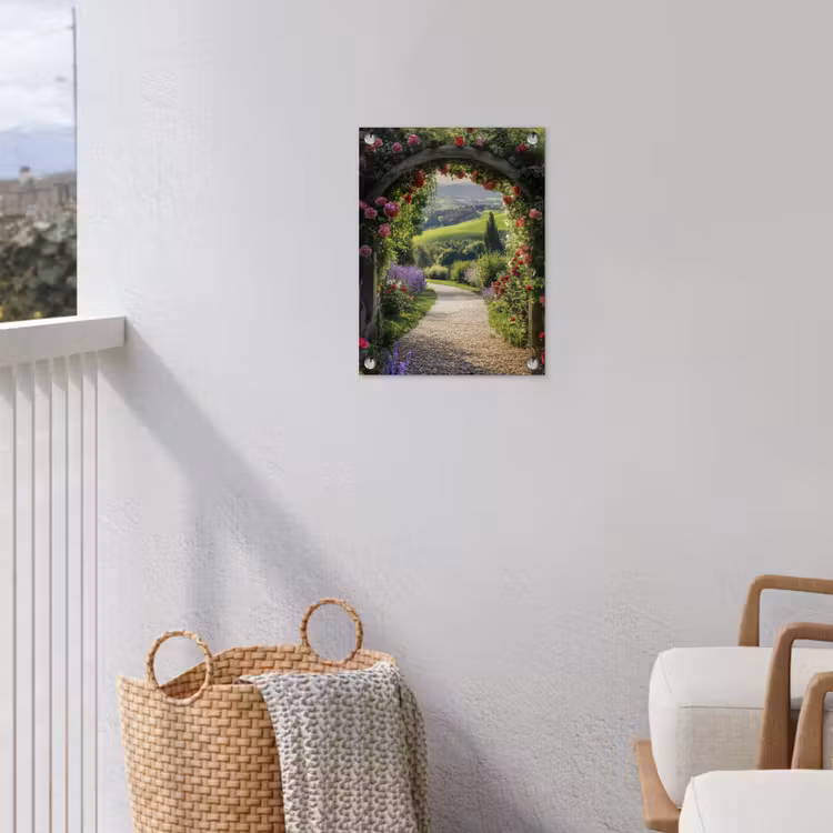 Doorkijk - Tuinboog - Bloemen - Natuur - Pad tuinposter los doek klein -sfeer8