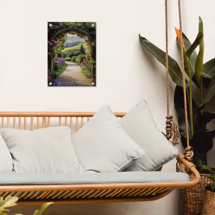 Doorkijk - Tuinboog - Bloemen - Natuur - Pad tuinposter los doek klein -sfeer7