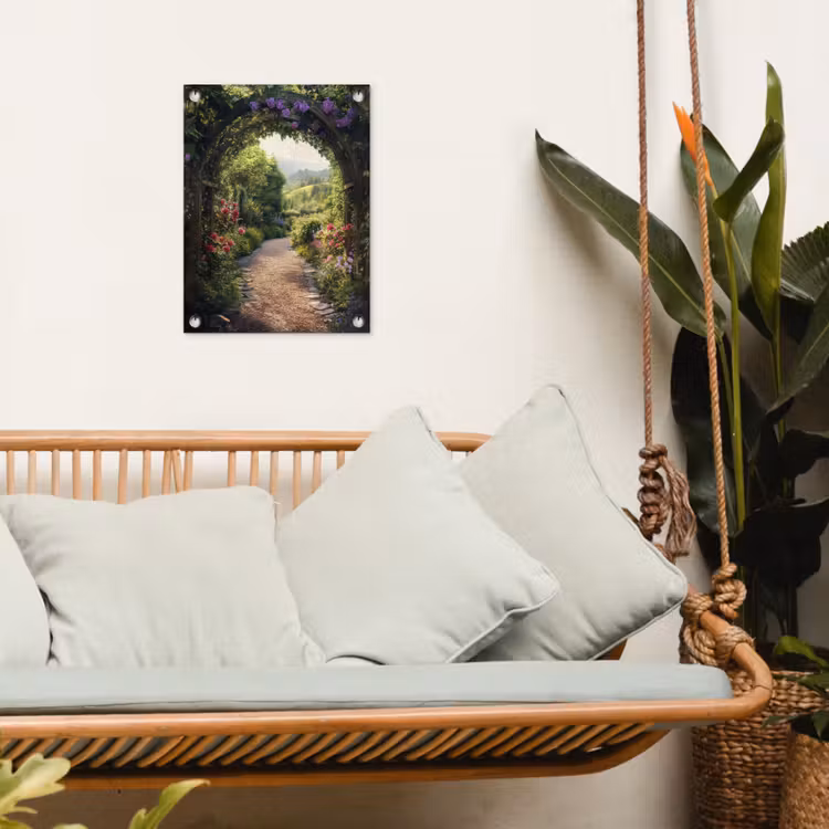 Doorkijk - Landschap - Bloemen - Tuinboog - Natuur tuinposter los doek klein -sfeer7
