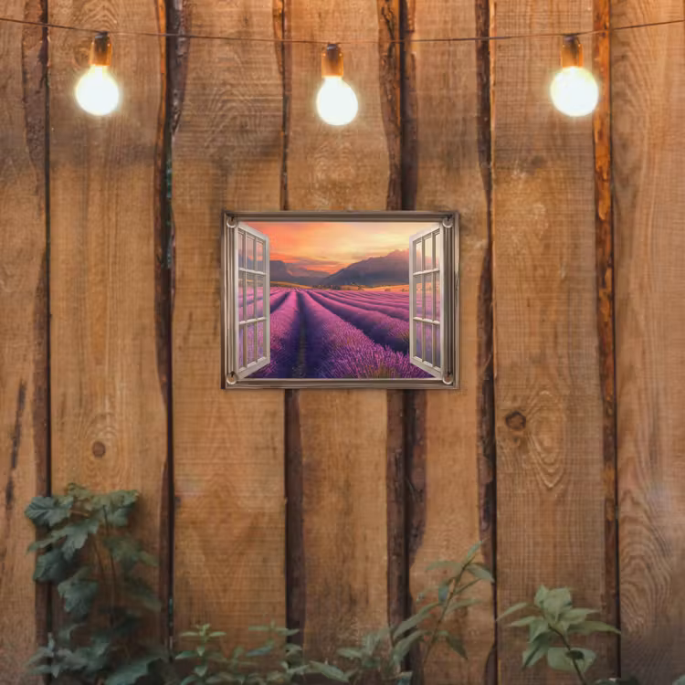 Doorkijk - Lavendel - Landschap - Bloemen - Paars tuinposter los doek klein -sfeer1