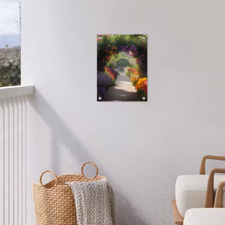 Doorkijk - Pad - Bloemen - Struik - Kleurrijk tuinposter los doek klein -sfeer8