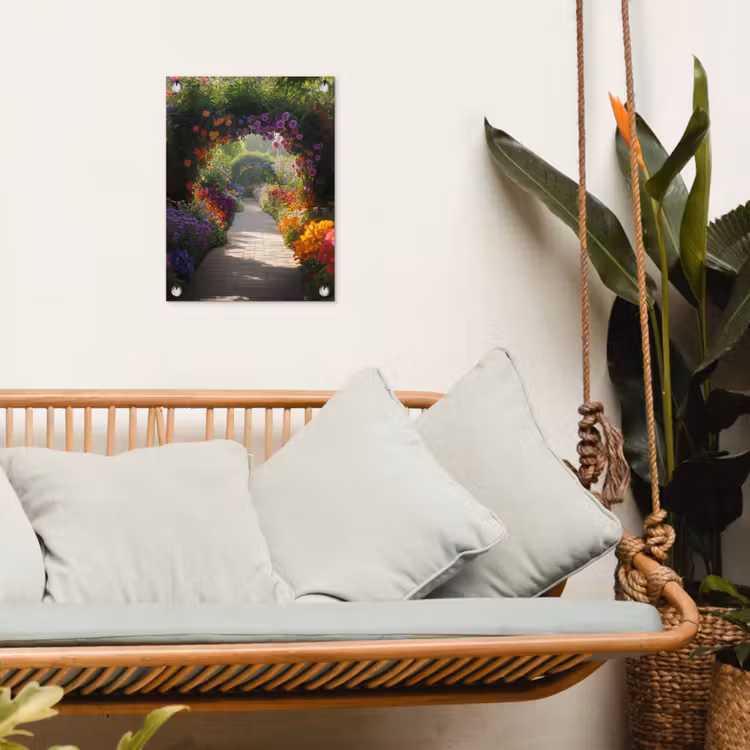 Doorkijk - Pad - Bloemen - Struik - Kleurrijk tuinposter los doek klein -sfeer7