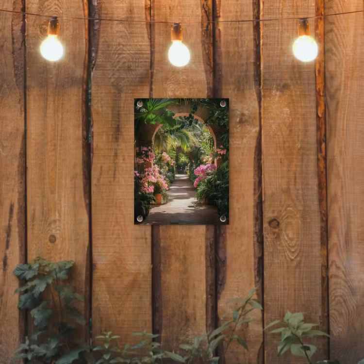 Doorkijk - Tropisch - Bloemen - Natuur tuinposter los doek klein -sfeer1