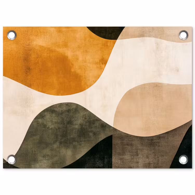 Vormen - Okergeel - Abstract tuinposter los doek klein -3d