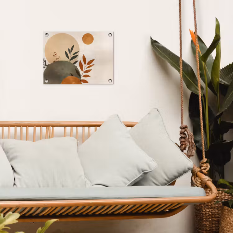 Vormen - Rond - Bladeren - Beige tuinposter los doek klein -sfeer7