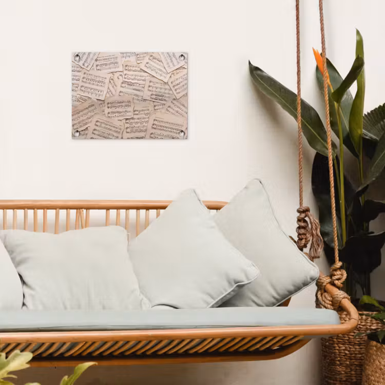 Bladmuziek - Oud - Noten - Vintage - Beige tuinposter los doek klein -sfeer7