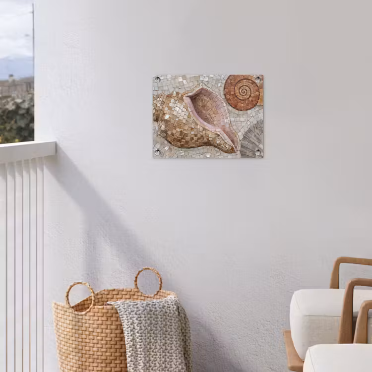 Schelp - Mozaïek - Zee - Beige - Modern tuinposter los doek klein -sfeer8