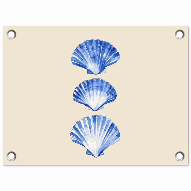 Schelpen - Blauw - Beige tuinposter los doek klein -3d