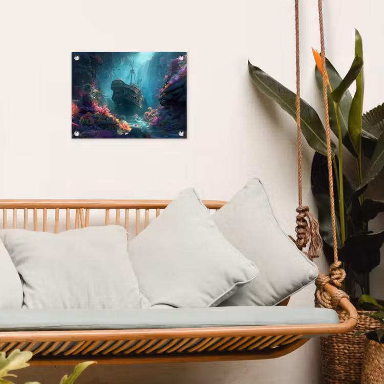 Schip - Hout - Koraalriffen - Zonlicht tuinposter los doek klein -sfeer7