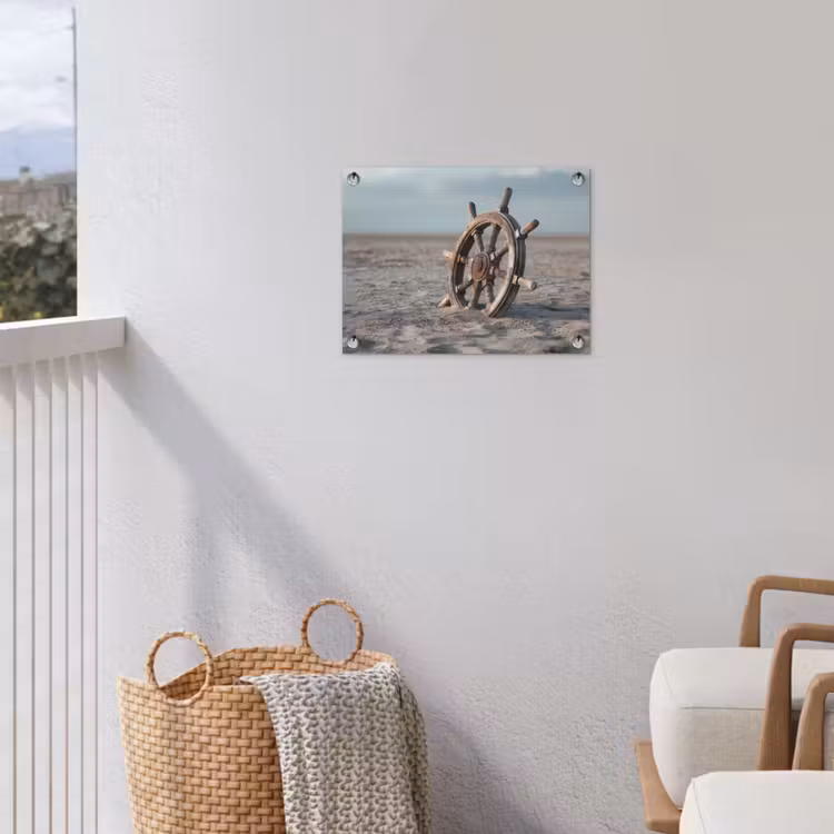 Scheepsstuur - Hout - Bruin - Zand tuinposter los doek klein -sfeer8
