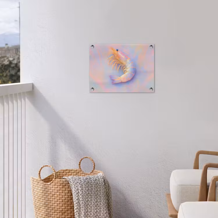 Garnaal - Subtiele structuur - Blauw - Roze tuinposter los doek klein -sfeer8