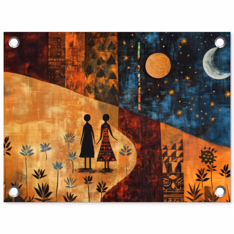 Silhouetten - Abstract - Zon - Maan tuinposter los doek klein -3d