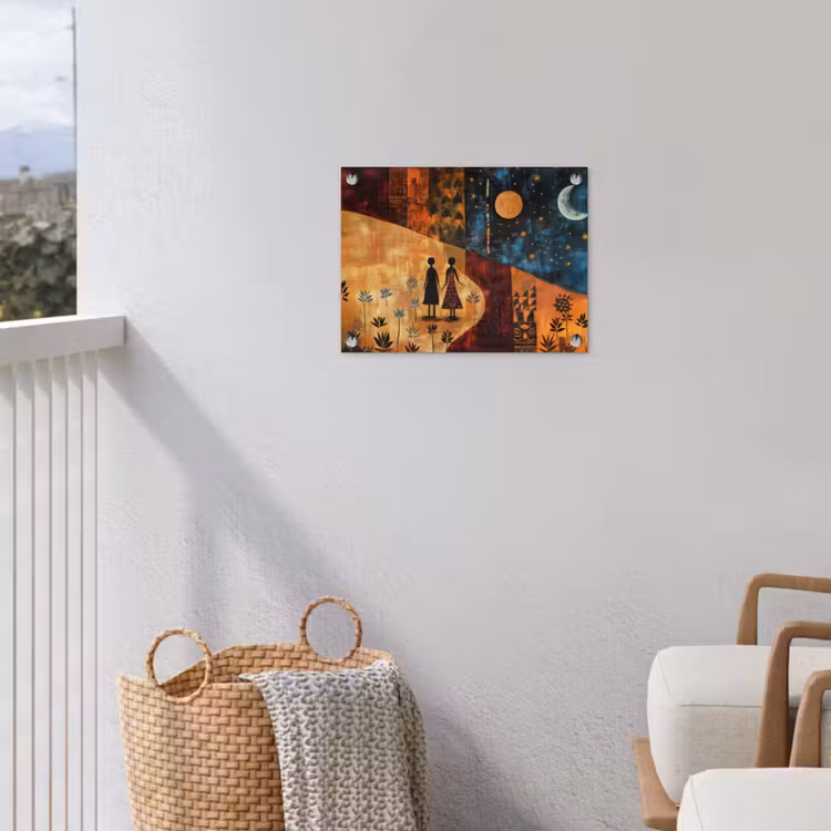 Silhouetten - Abstract - Zon - Maan tuinposter los doek klein -sfeer8