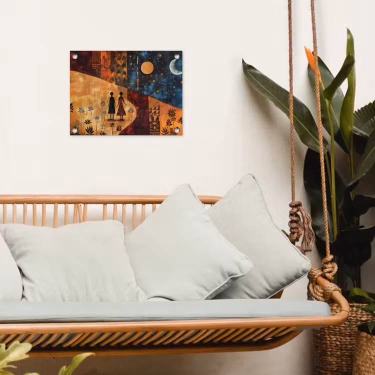 Silhouetten - Abstract - Zon - Maan tuinposter los doek klein -sfeer7