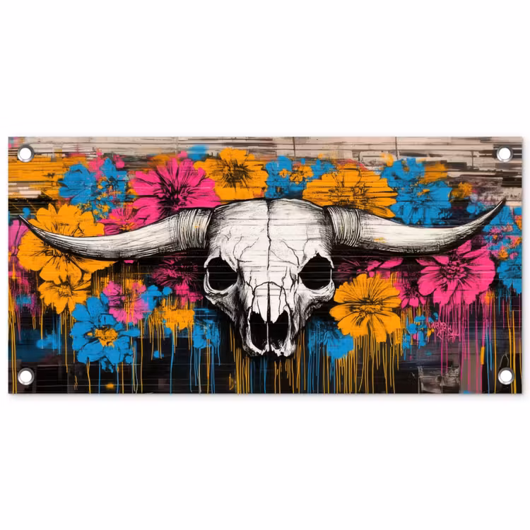 Schedel - Bloemen - Graffiti tuinposter los doek klein -3d