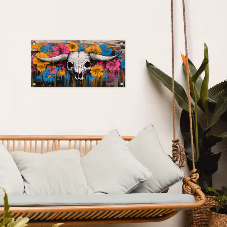 Schedel - Bloemen - Graffiti tuinposter los doek klein -sfeer7